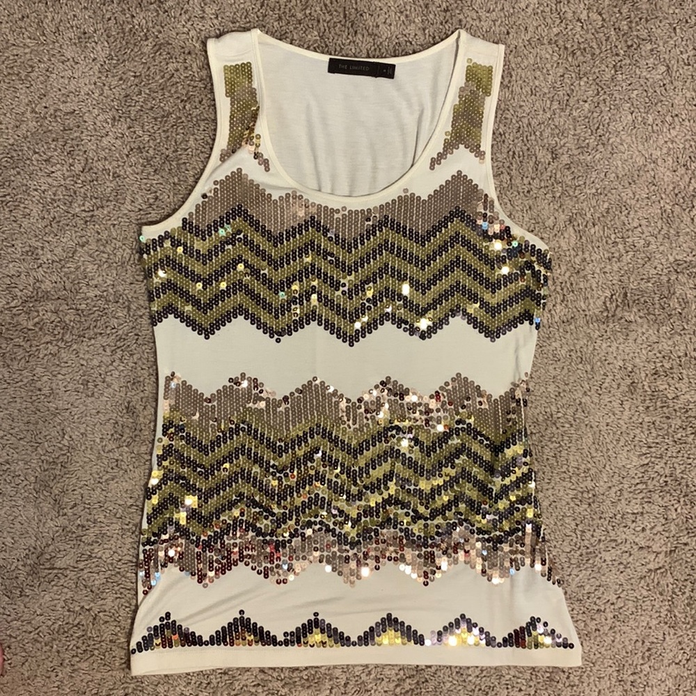 EXPRESS sequin chevron tank with rose gold and gold sequins size M